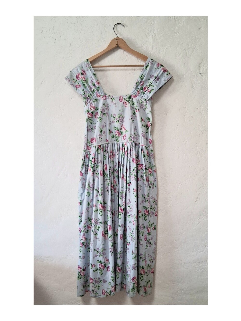 VINTAGE 90s Floral Basque Waist Dress Garden Party COTTAGECORE COQUETTE